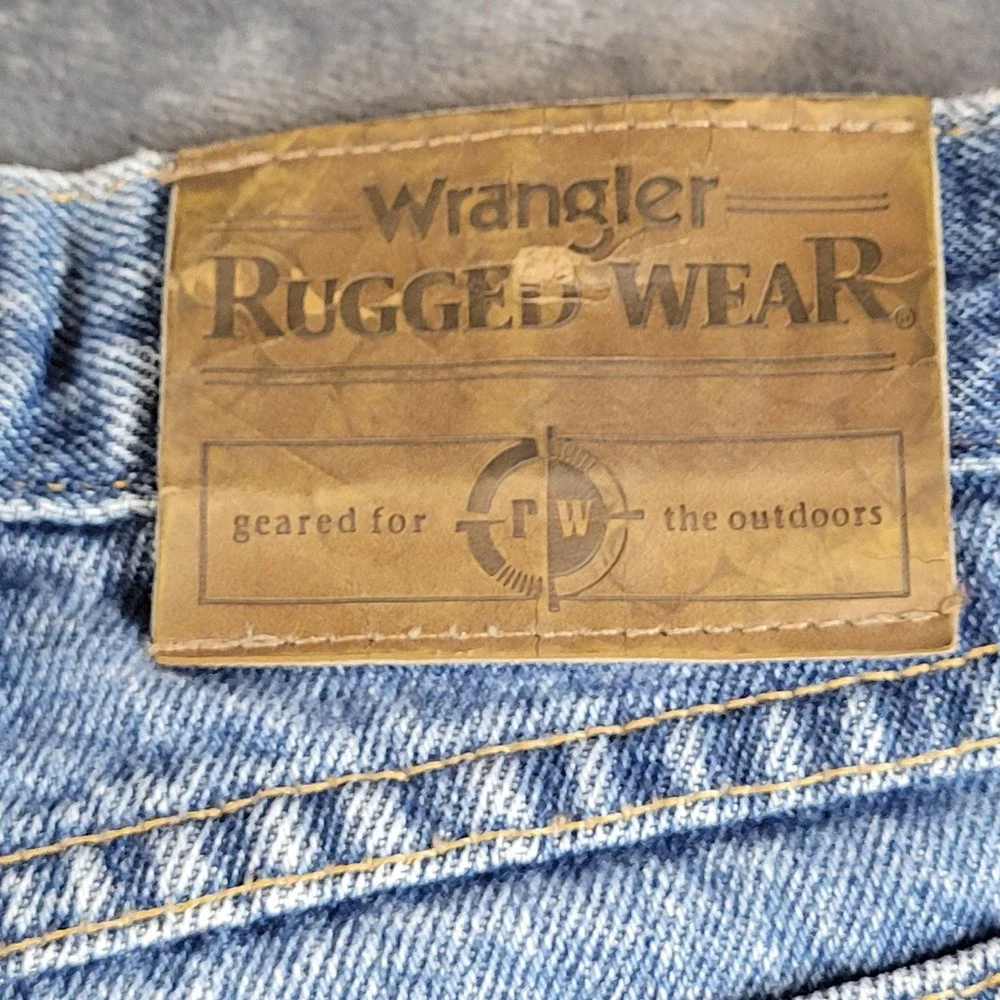 Vintage Wrangler Upland Brush Pants Mens 38x34 Blue Denim Tan Hunting Jeans